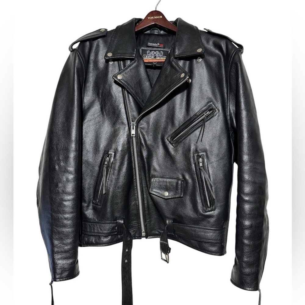 Leather Gallery Black Motorcycle Jacket Coat Men Size‎ L Asymmetric Biker Edgy